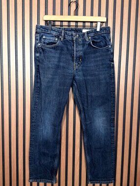 AllSaints Jack Jeans 32 Womens Blue Straight Button Fly Dark Wash 5-Pocket